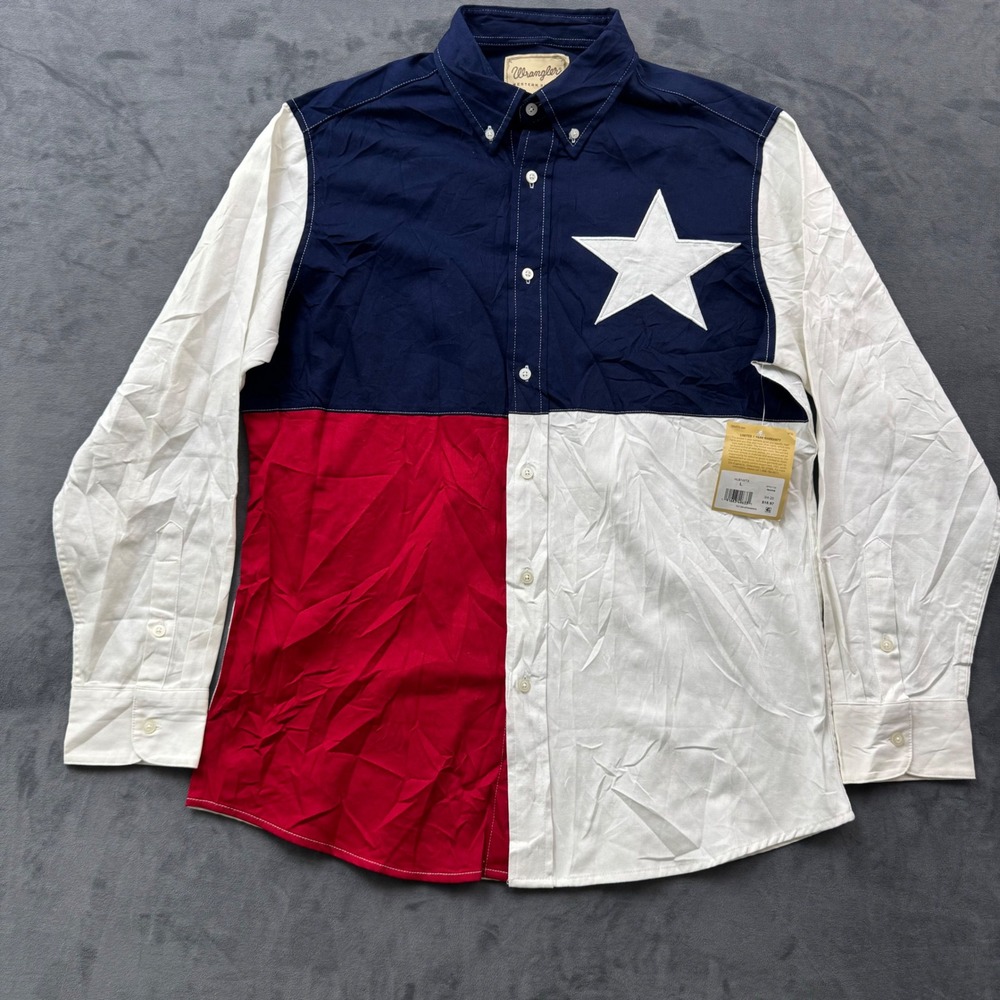 Wrangler Western Shirt Mens Large Texas Lone Star Flag Red White Blue HLB1WTX